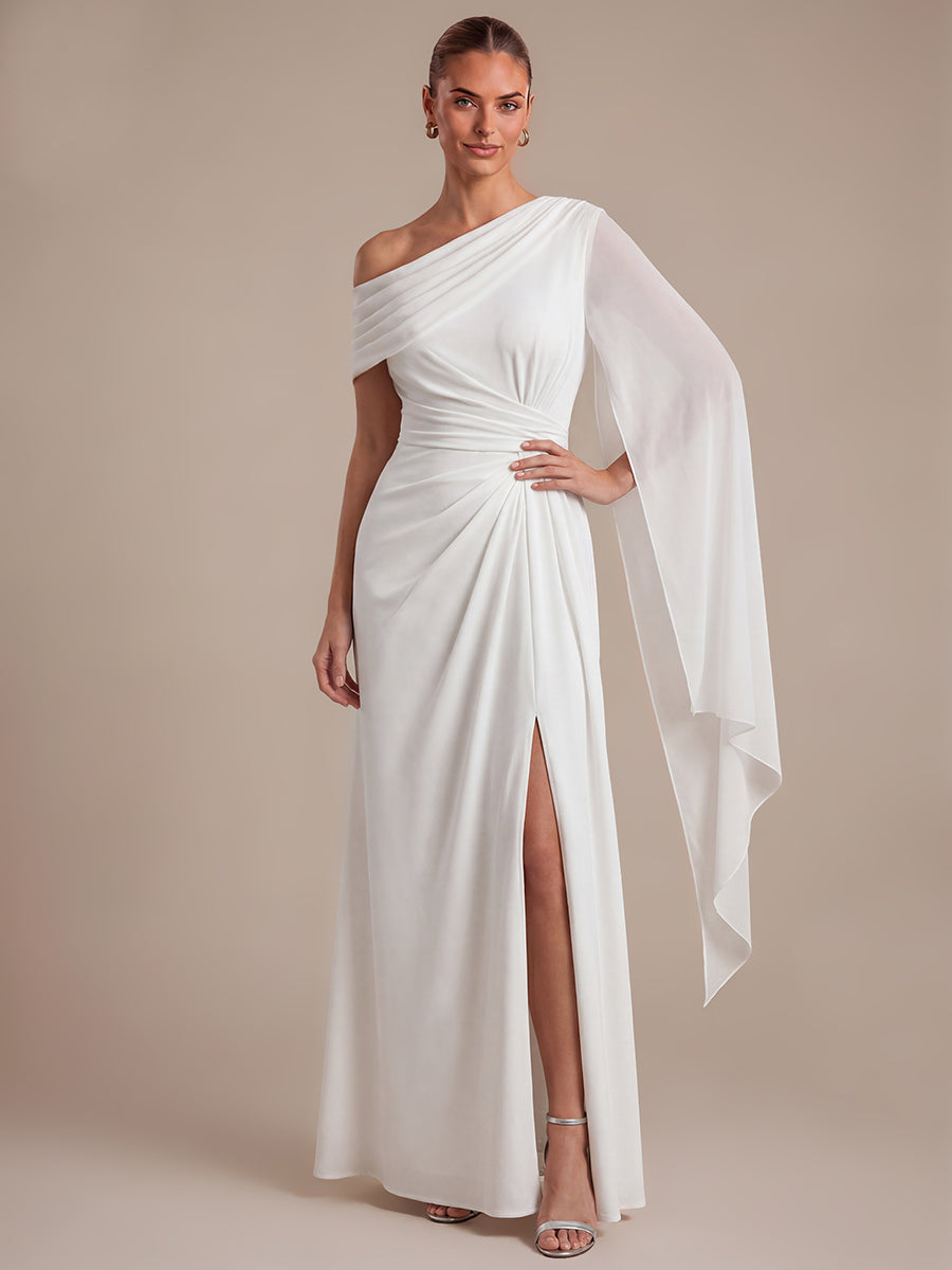 One-shoulder Ribbon detail Slit Maxi Evening Dress