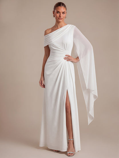 One-shoulder Ribbon detail Slit Maxi Evening Dress