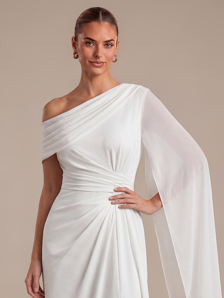 One-shoulder Ribbon detail Slit Maxi Evening Dress