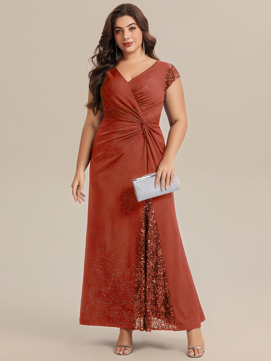 ever KAIA|Knotted Knit Cap Sleeve Maxi Glitter Evening Dress