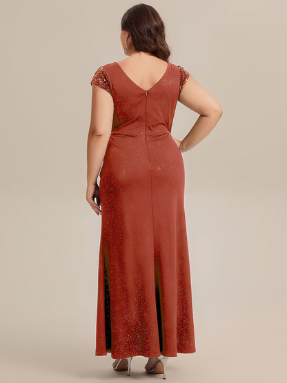 ever KAIA|Knotted Knit Cap Sleeve Maxi Glitter Evening Dress