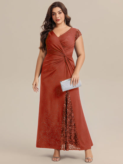 ever KAIA|Knotted Knit Cap Sleeve Maxi Glitter Evening Dress