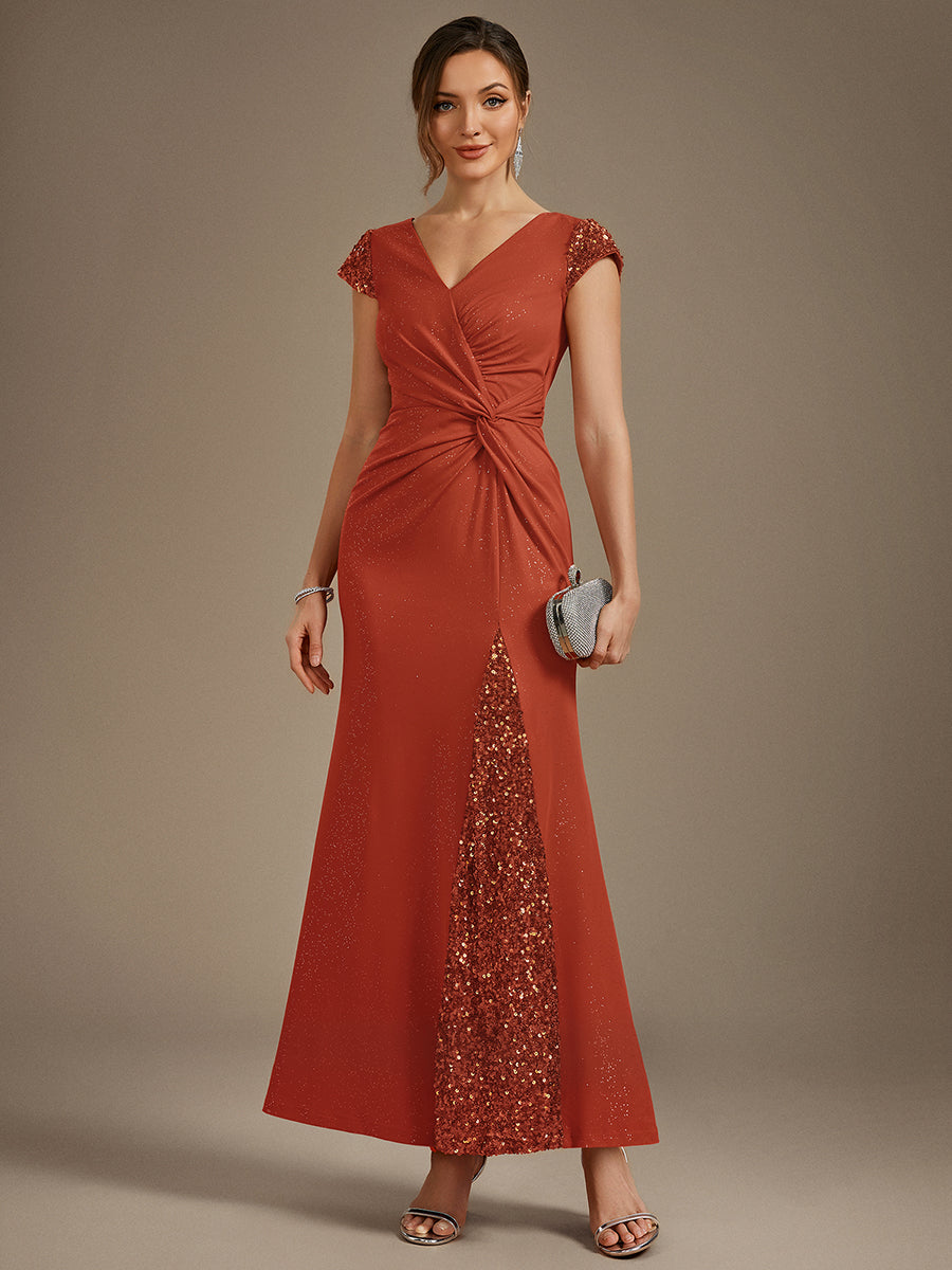 ever KAIA|Knotted Knit Cap Sleeve Maxi Glitter Evening Dress