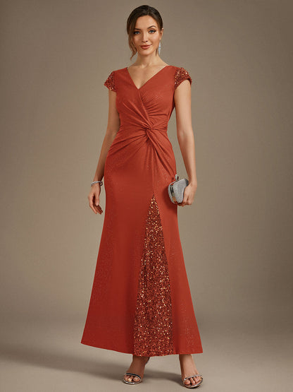 ever KAIA|Knotted Knit Cap Sleeve Maxi Glitter Evening Dress