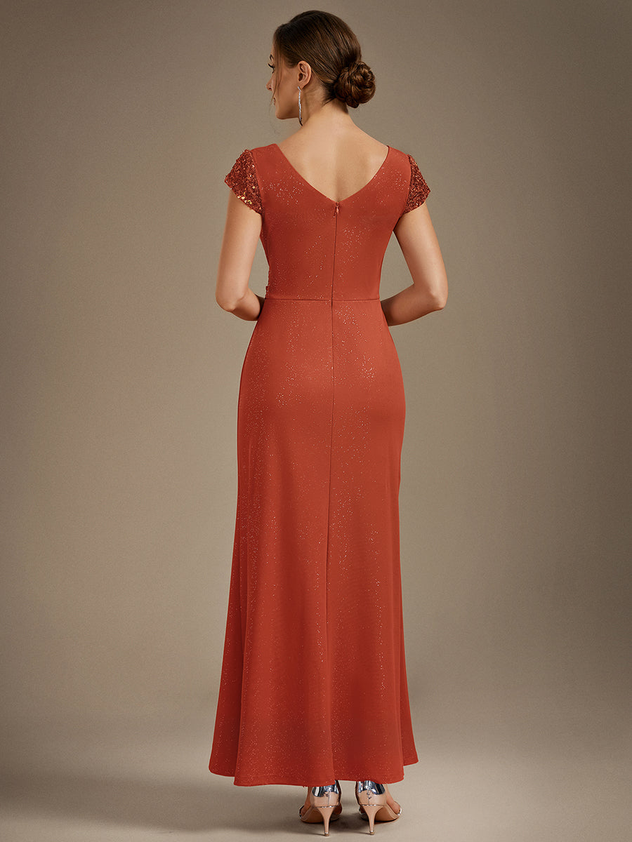 ever KAIA|Knotted Knit Cap Sleeve Maxi Glitter Evening Dress