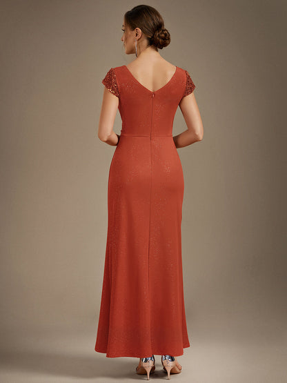 ever KAIA|Knotted Knit Cap Sleeve Maxi Glitter Evening Dress