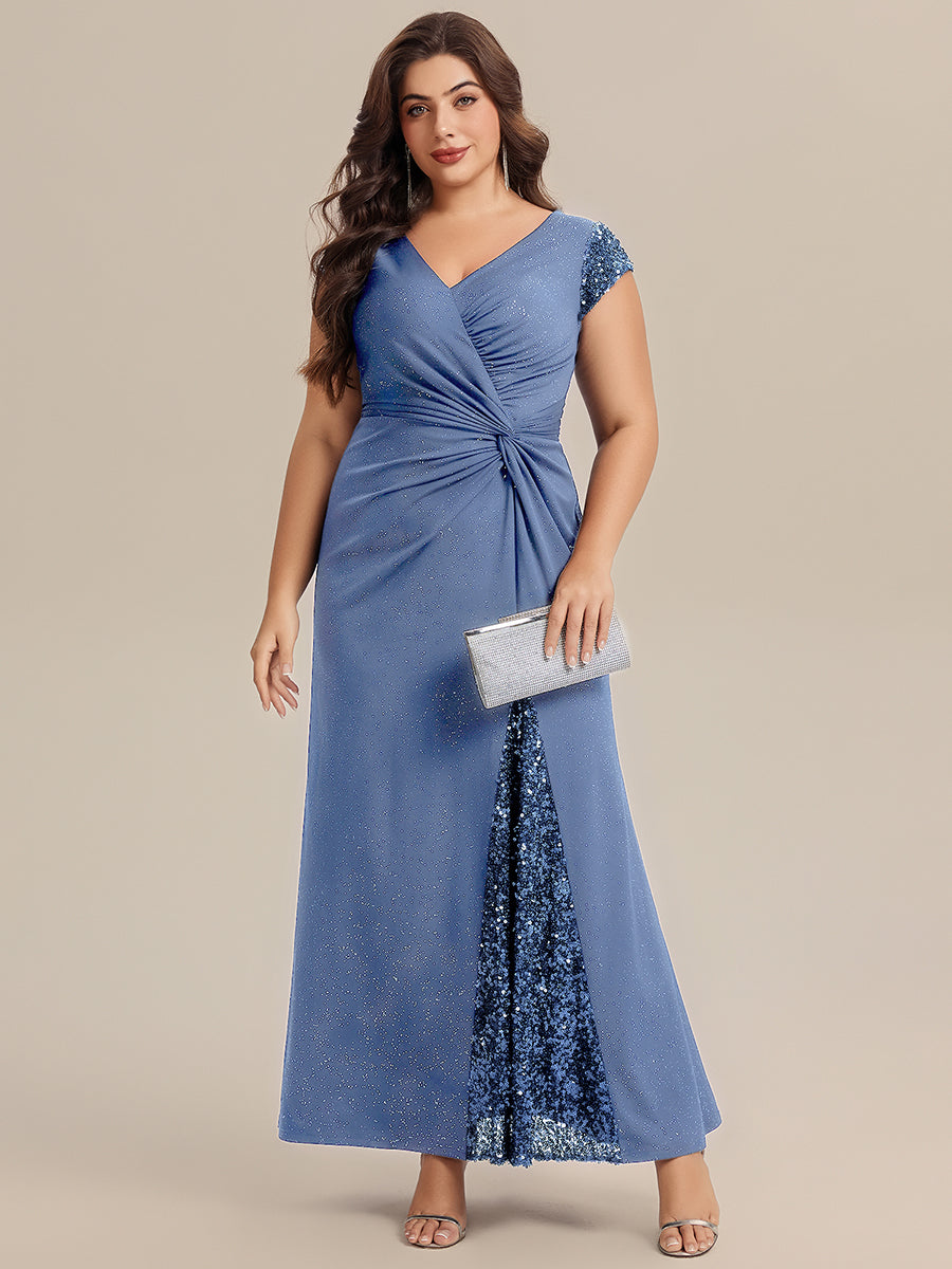 ever KAIA|Knotted Knit Cap Sleeve Maxi Glitter Evening Dress