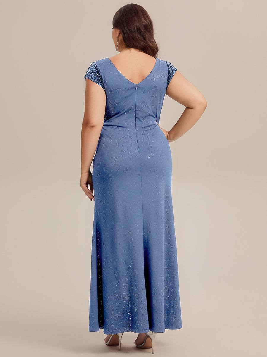 pretty KAIA|Plus Size Knotted Knit Cap Sleeve Maxi Glitter Evening Dress
