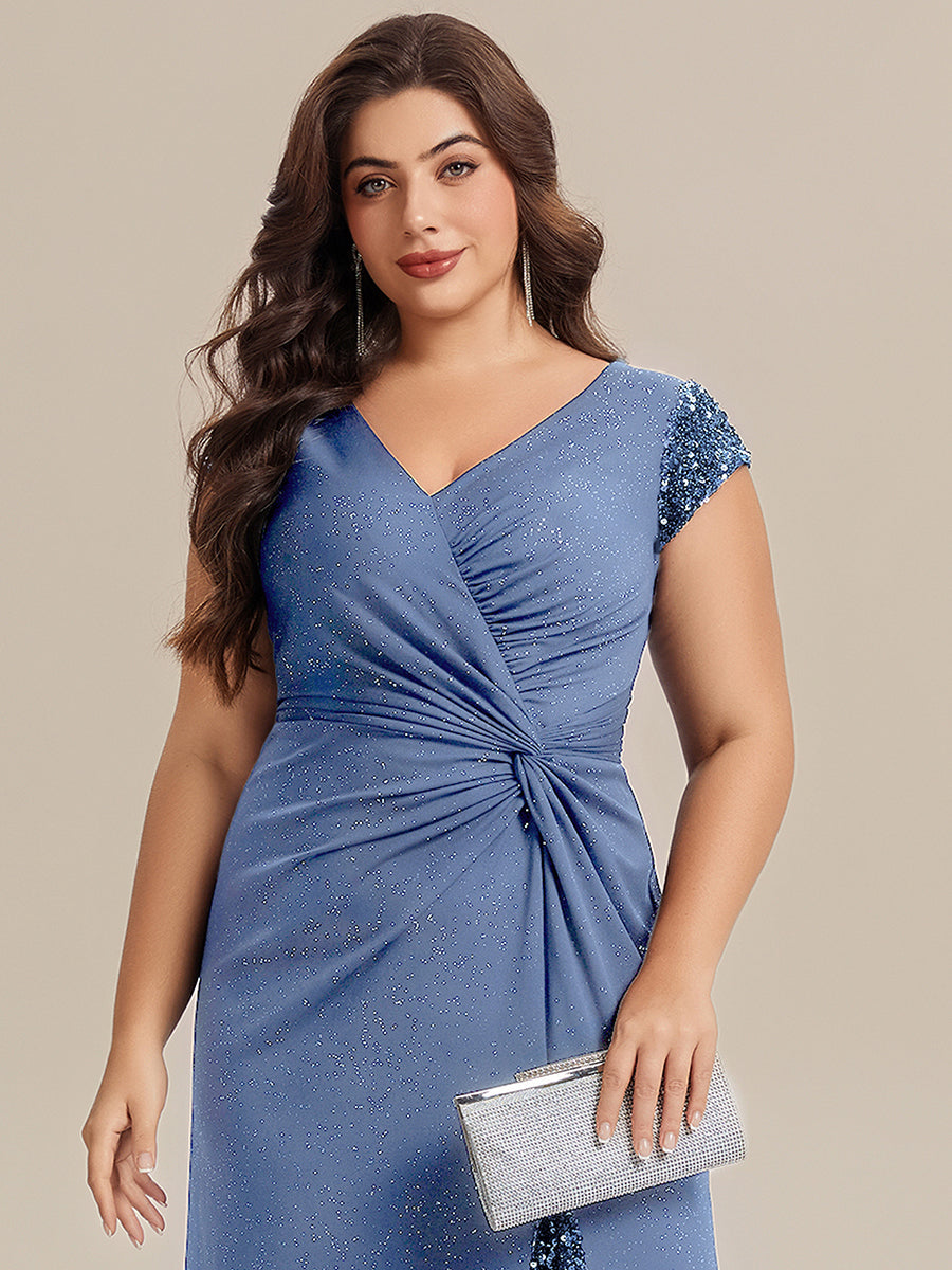 pretty KAIA|Plus Size Knotted Knit Cap Sleeve Maxi Glitter Evening Dress