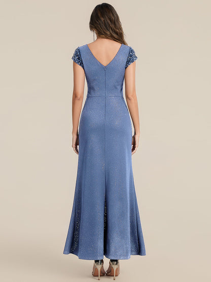 ever KAIA|Knotted Knit Cap Sleeve Maxi Glitter Evening Dress