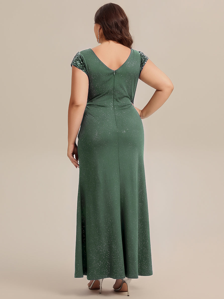 pretty KAIA|Plus Size Knotted Knit Cap Sleeve Maxi Glitter Evening Dress