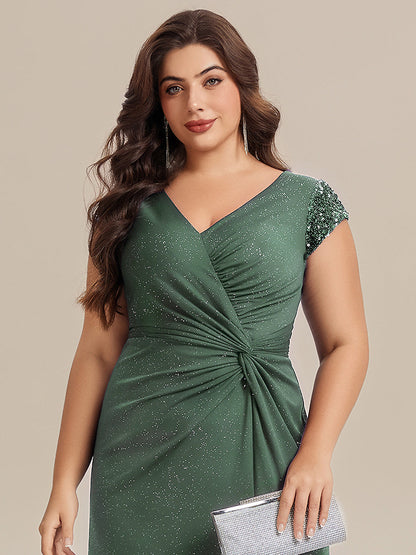 ever KAIA|Knotted Knit Cap Sleeve Maxi Glitter Evening Dress
