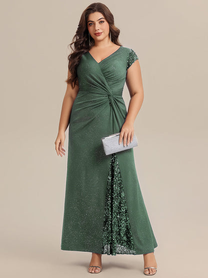 pretty KAIA|Plus Size Knotted Knit Cap Sleeve Maxi Glitter Evening Dress