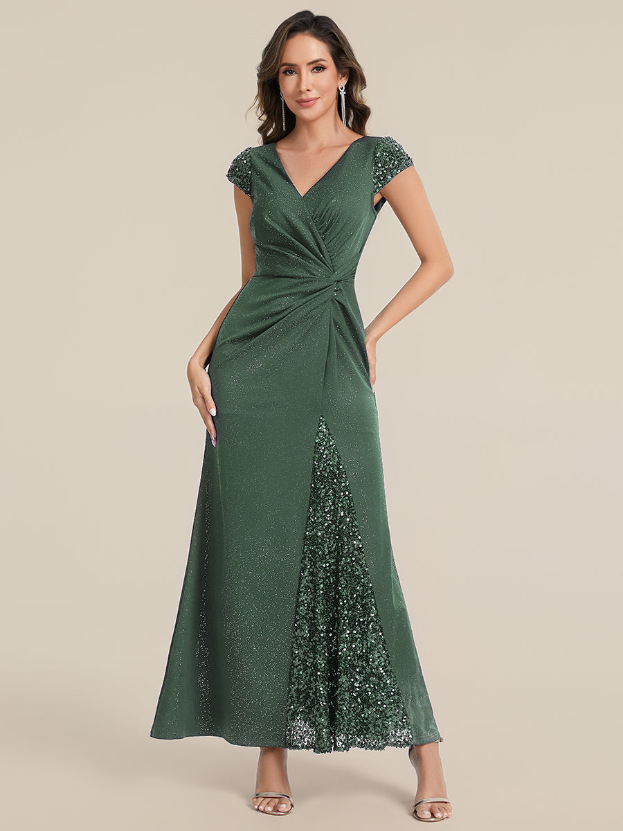 ever KAIA|Knotted Knit Cap Sleeve Maxi Glitter Evening Dress