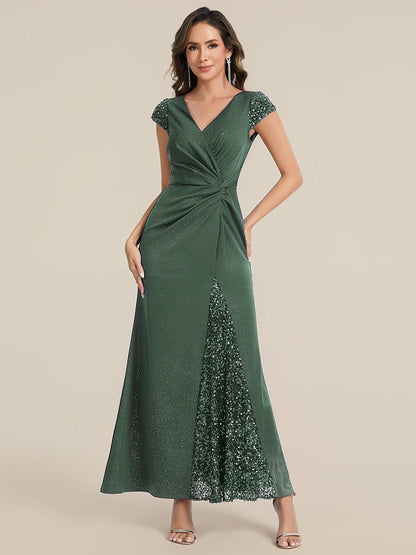 ever KAIA|Knotted Knit Cap Sleeve Maxi Glitter Evening Dress
