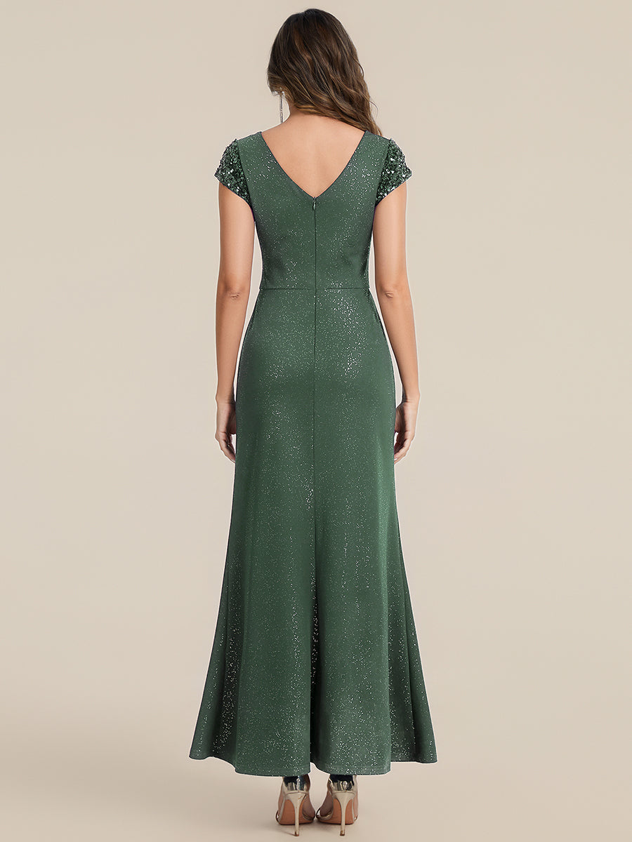 ever KAIA|Knotted Knit Cap Sleeve Maxi Glitter Evening Dress
