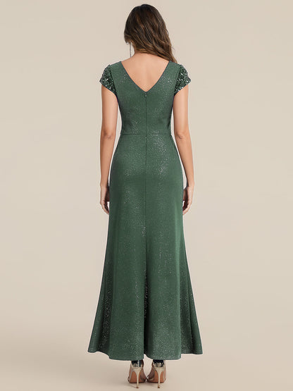 ever KAIA|Knotted Knit Cap Sleeve Maxi Glitter Evening Dress