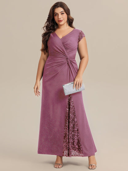 ever KAIA|Knotted Knit Cap Sleeve Maxi Glitter Evening Dress