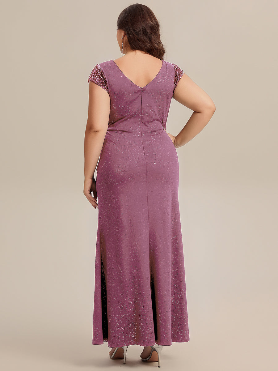 pretty KAIA|Plus Size Knotted Knit Cap Sleeve Maxi Glitter Evening Dress