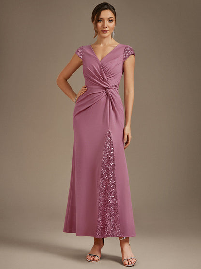 ever KAIA|Knotted Knit Cap Sleeve Maxi Glitter Evening Dress
