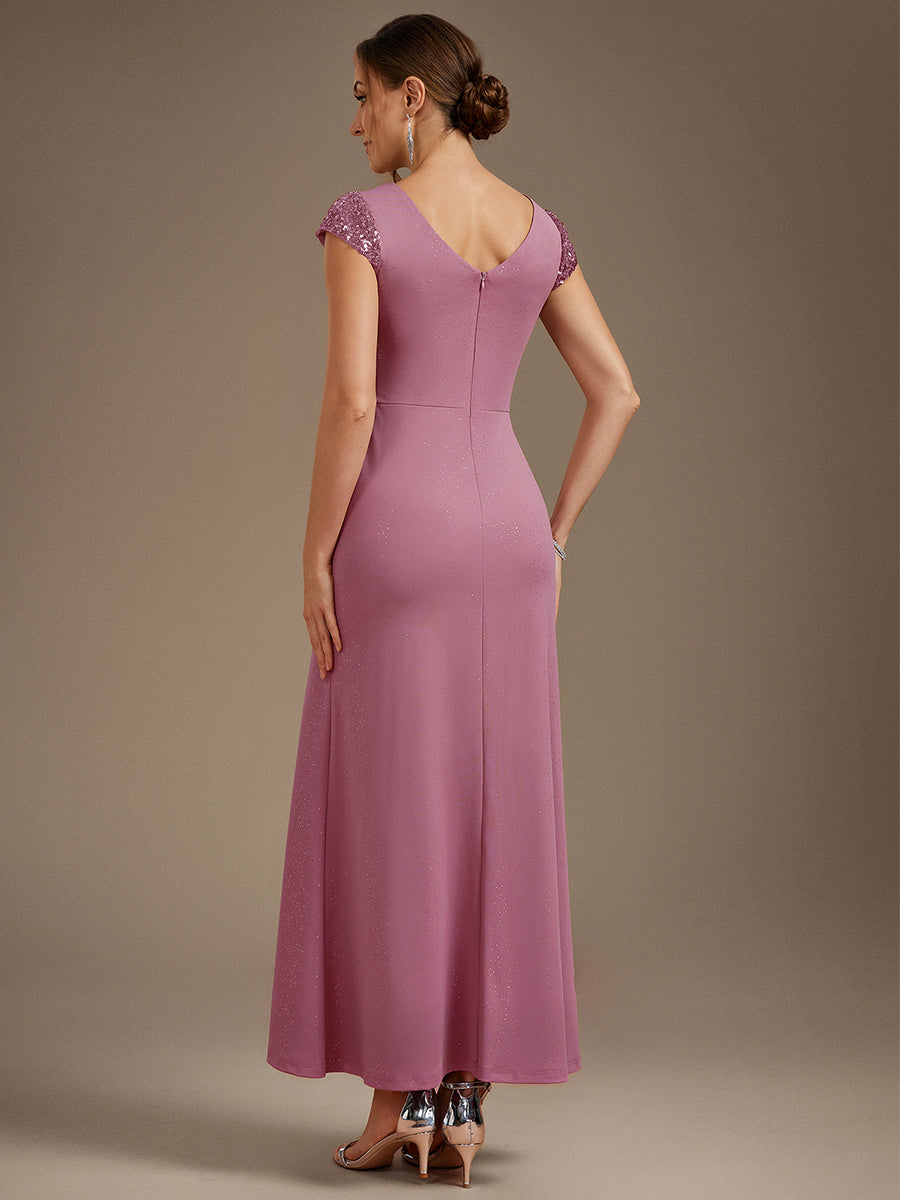 ever KAIA|Knotted Knit Cap Sleeve Maxi Glitter Evening Dress