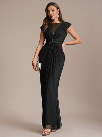See-through Tulle Cap Sleeve Evening Dress