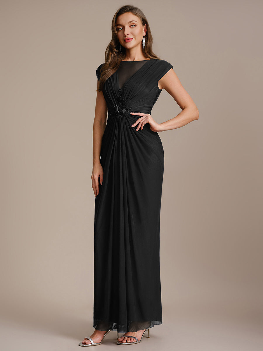 See-through Tulle Cap Sleeve Evening Dress
