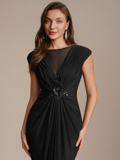 See-through Tulle Cap Sleeve Evening Dress