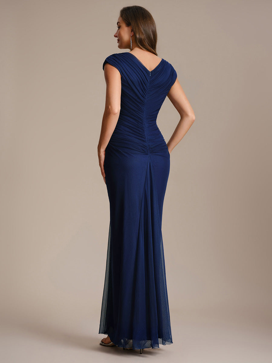See-through Tulle Cap Sleeve Evening Dress