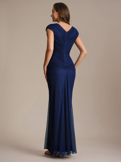 See-through Tulle Cap Sleeve Evening Dress