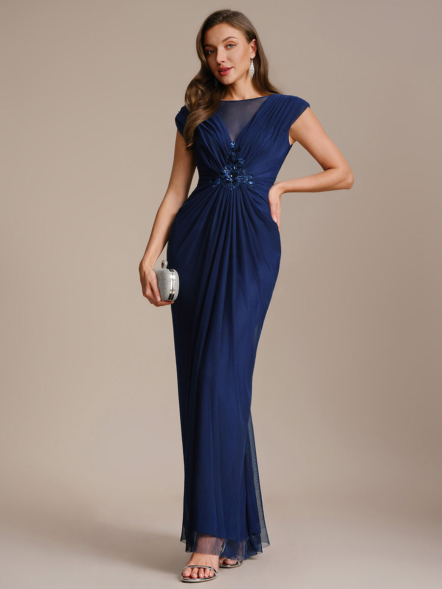 See-through Tulle Cap Sleeve Evening Dress