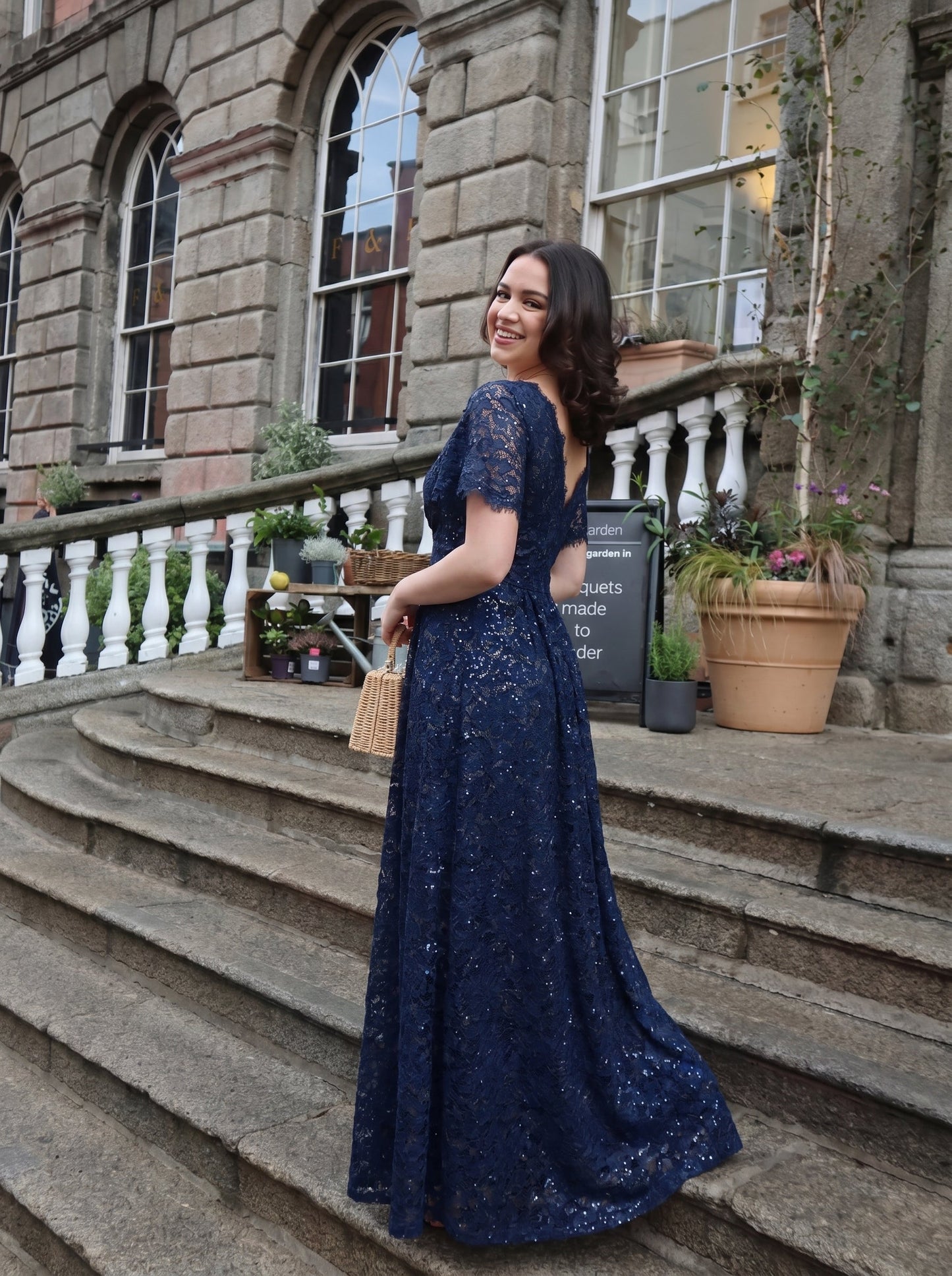 Lace Ruffle Sleeve A-Line Evening Dress