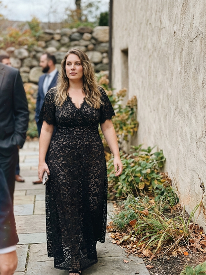 Plus Size Lace Ruffle Sleeve Evening Dress