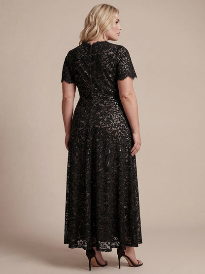 Plus Size Lace Ruffle Sleeve Evening Dress