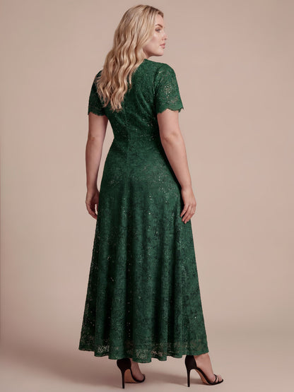 Lace Ruffle Sleeve A-Line Evening Dress