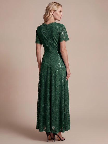 Lace Ruffle Sleeve A-Line Evening Dress