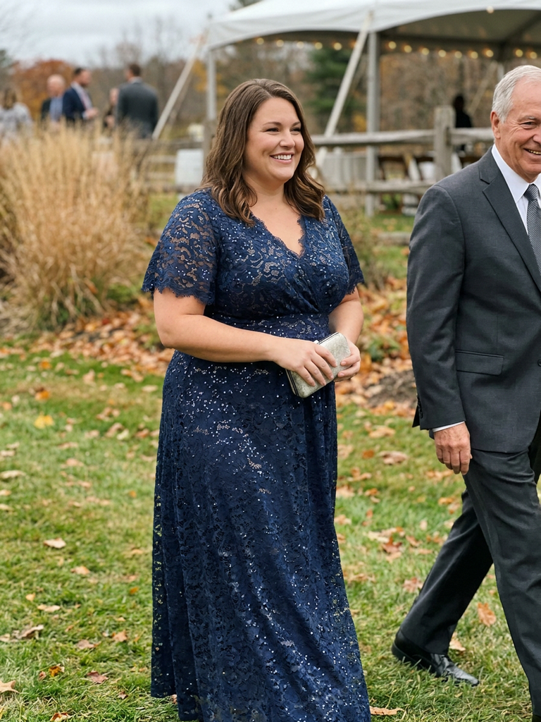 Plus Size Lace Ruffle Sleeve Evening Dress