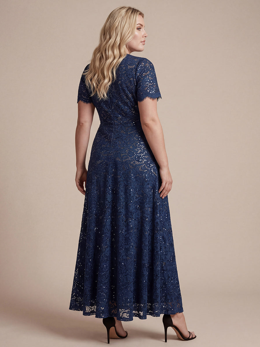 Lace Ruffle Sleeve A-Line Evening Dress