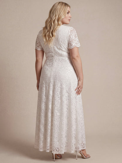 Plus Size Lace Ruffle Sleeve Evening Dress