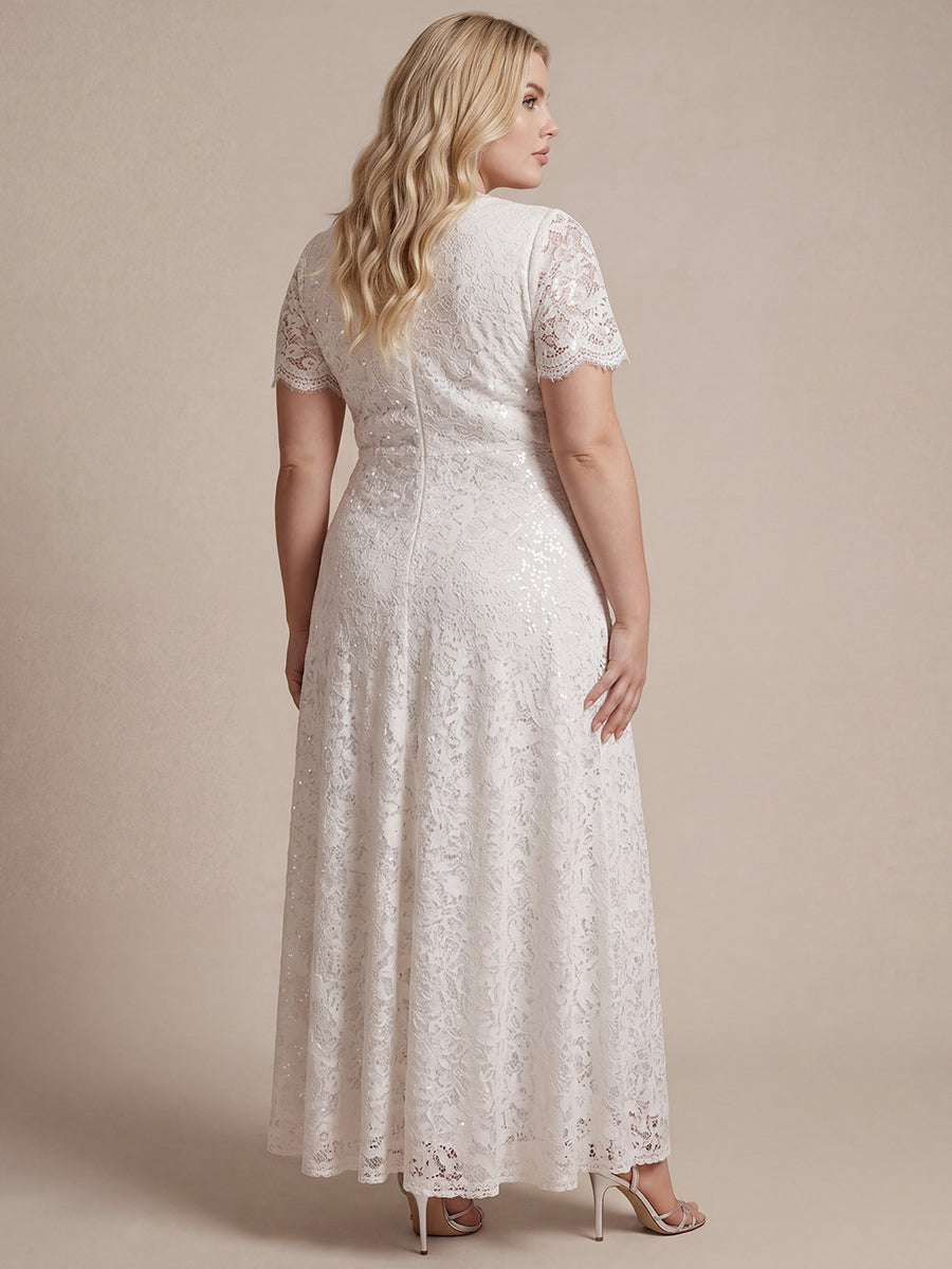 Lace Ruffle Sleeve A-Line Evening Dress
