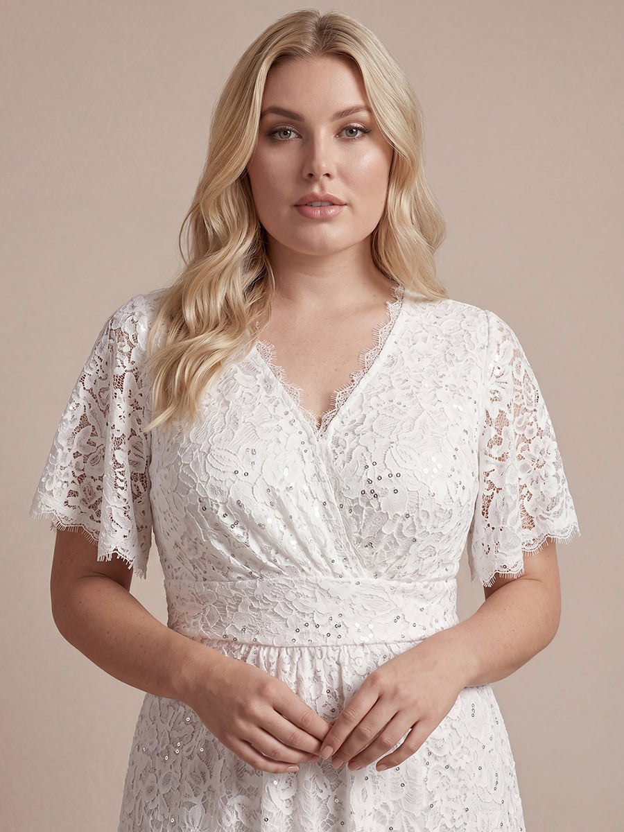 Plus Size Lace Ruffle Sleeve Evening Dress