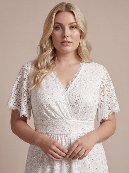 Plus Size Lace Ruffle Sleeve Evening Dress