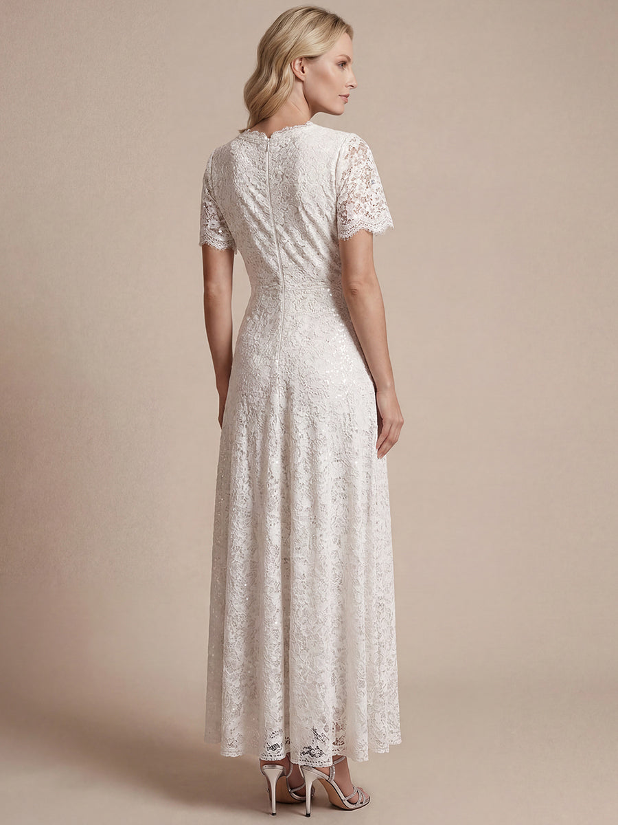 Lace Ruffle Sleeve A-Line Evening Dress