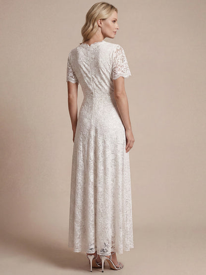 Lace Ruffle Sleeve A-Line Evening Dress