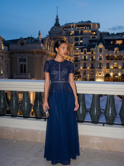 Sequin Lace Round Neck Evening Dress