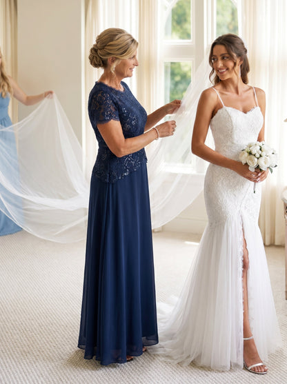 Sequin Lace Round Neck Evening Dress