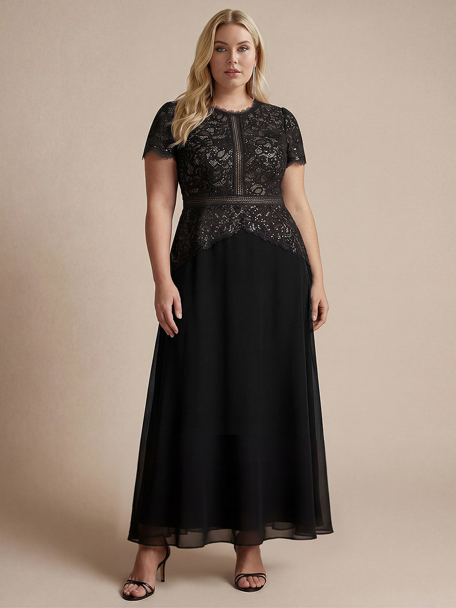 Sequin Lace Round Neck Evening Dress