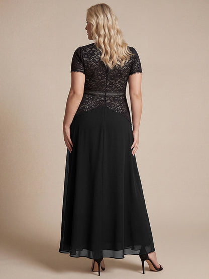 Sequin Lace Round Neck Evening Dress