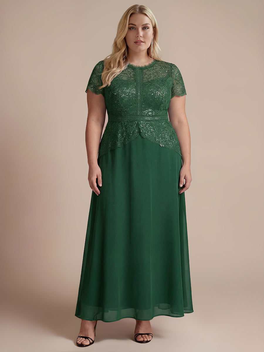Sequin Lace Round Neck Evening Dress
