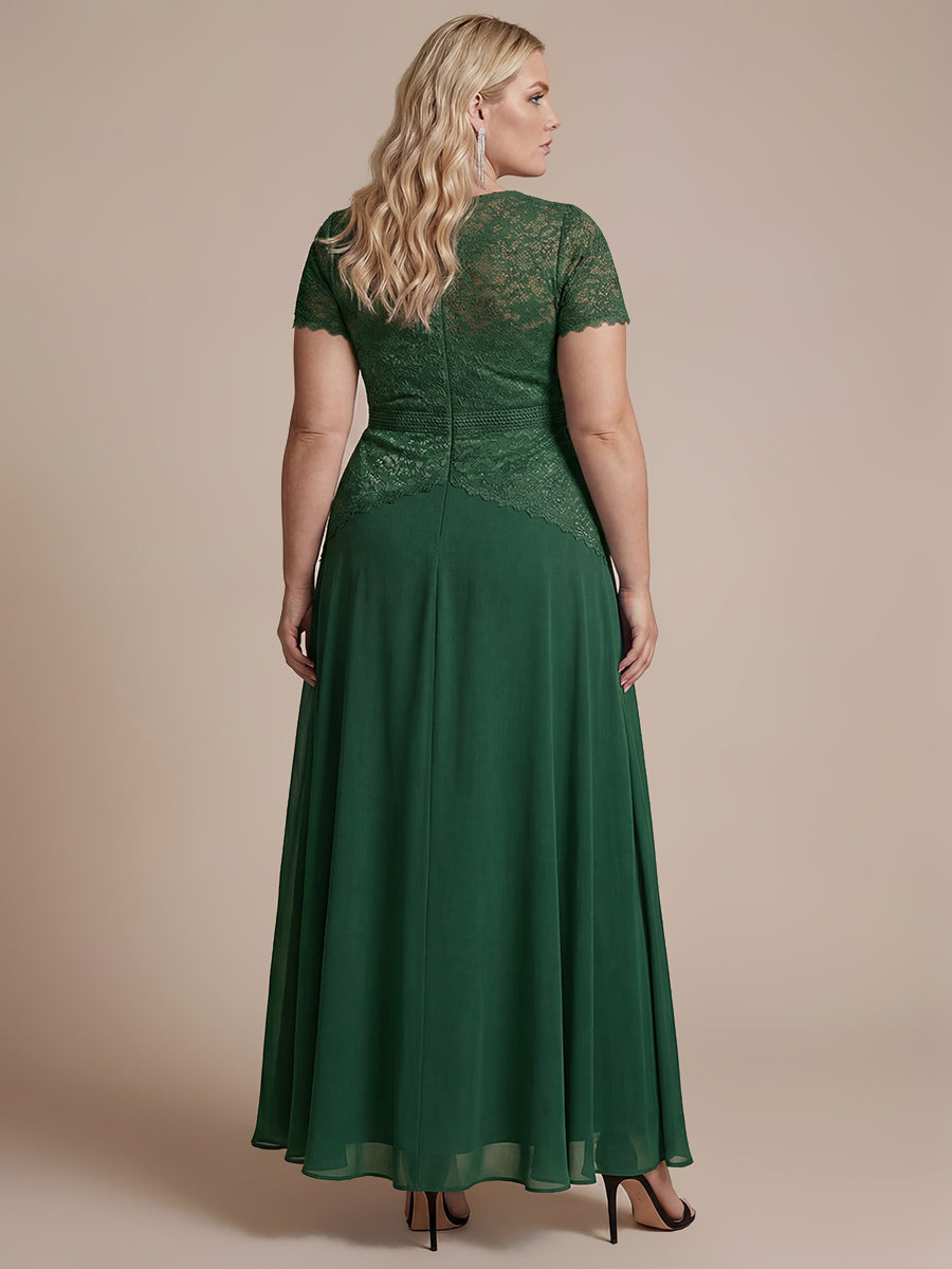 Sequin Lace Round Neck Evening Dress